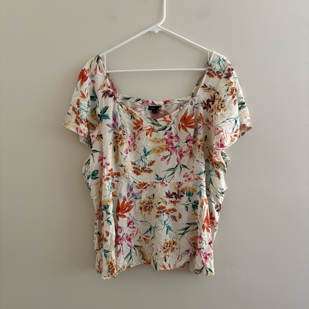 Torrid Women’s size 4 Floral Blouse Top White Pink Off Shoulder party Whismy